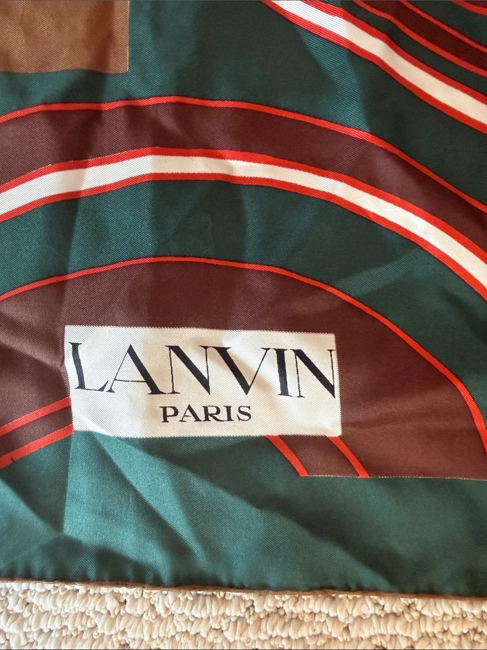 Lanvin Vintage 1980’s Green, Orange & Brown Wavy Graphic Silk Scarf